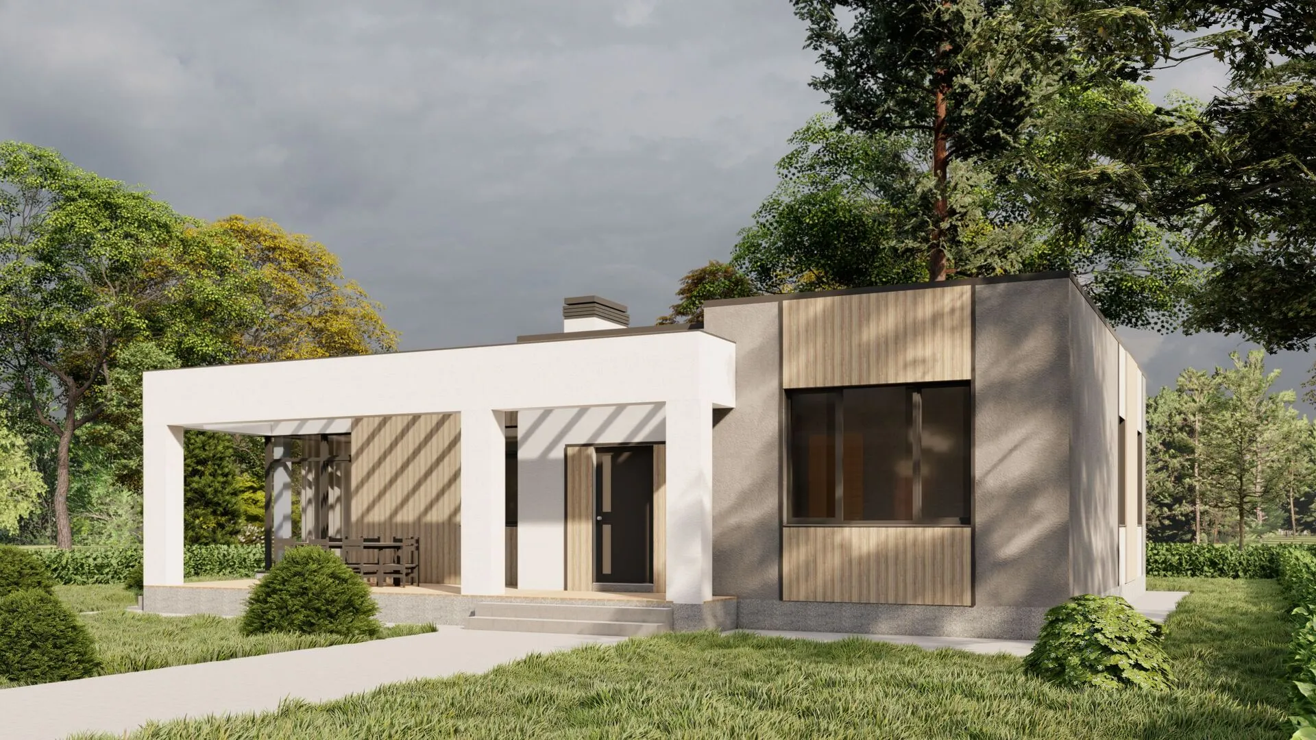 Одноэтажный дом с плоской кровлей ДНК Ш157-141