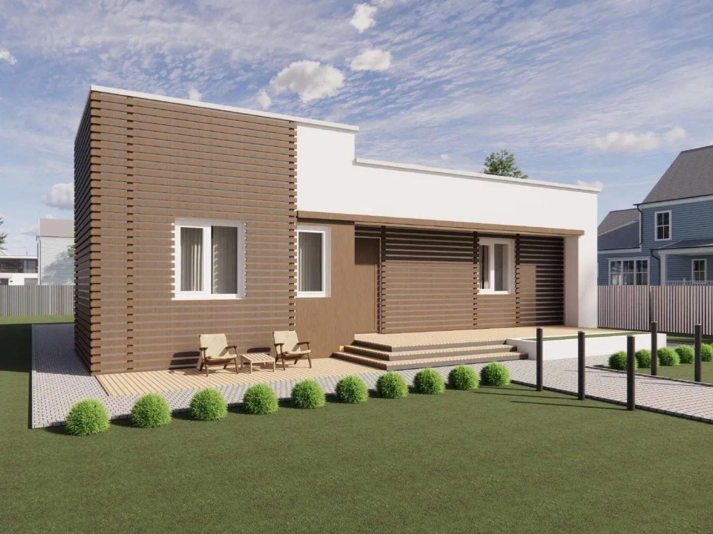 Одноэтажный дом с плоской крышей