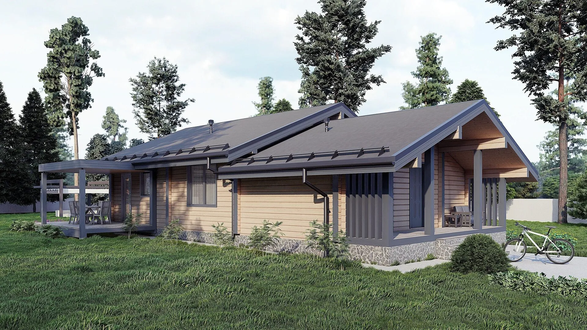 ДомБалков из бруса одноэтажный со вторым светом 135 м2