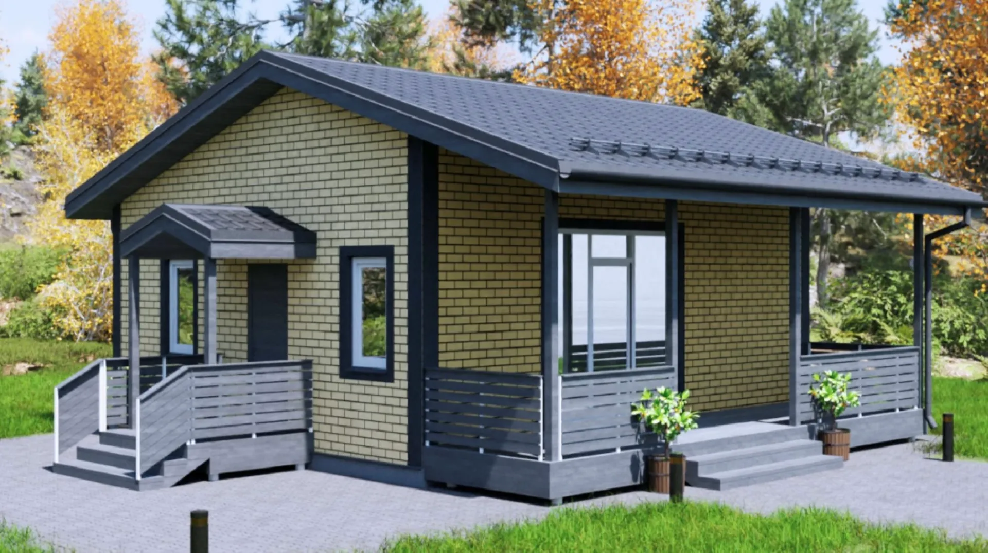 Одноэтажный каркасный дом 7*8 