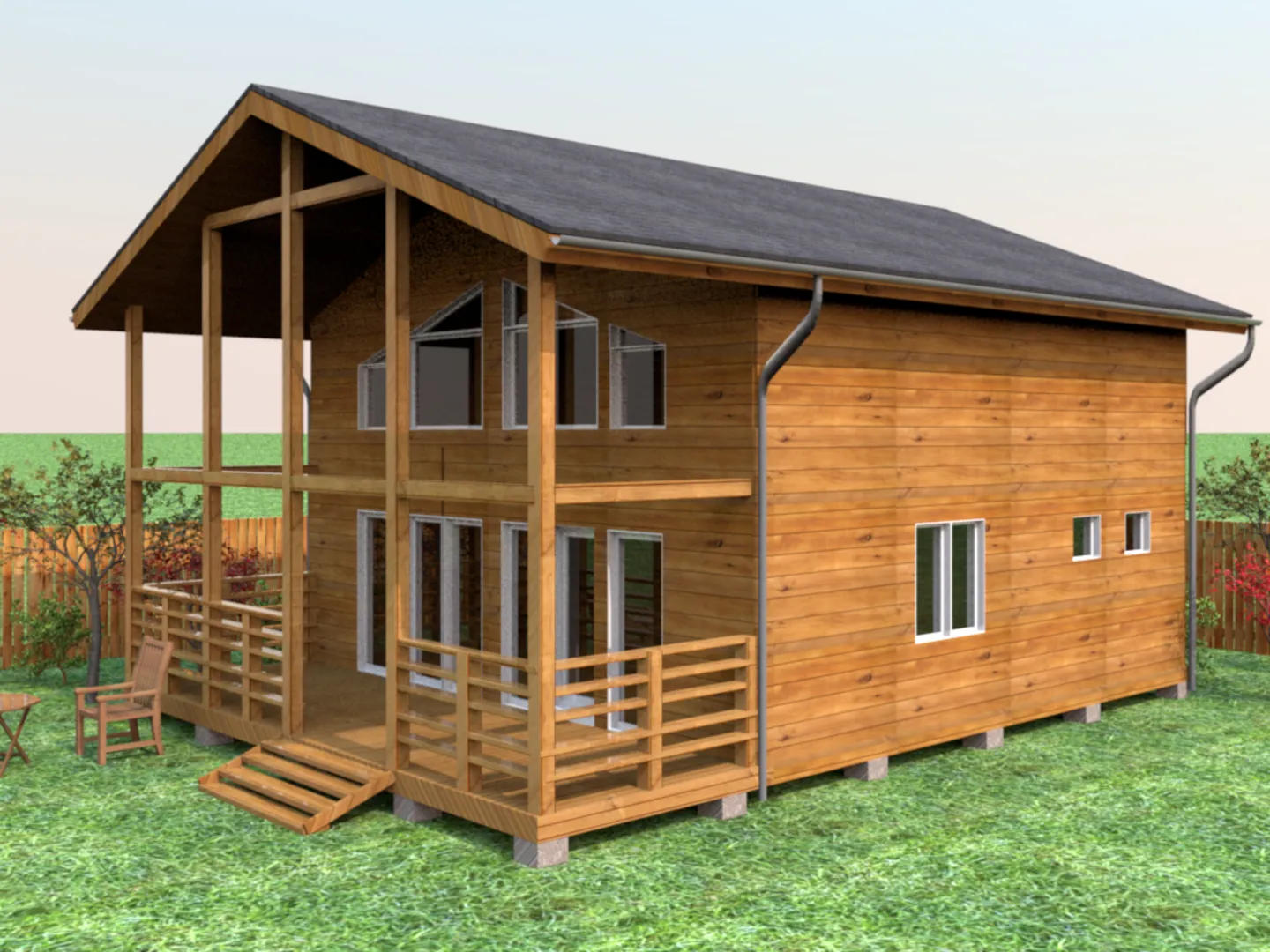 Двухэтажный каркасный дом - 125,1