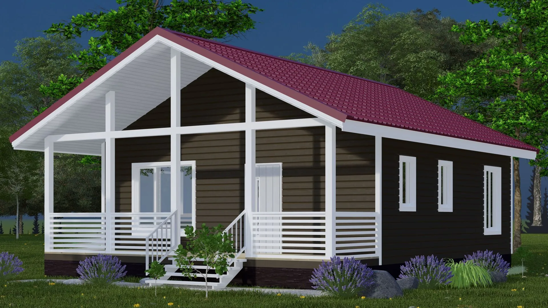 Одноэтажный каркасный дом 8,0х10,0м К-26