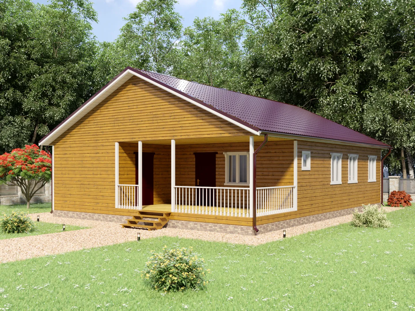 Одноэтажный каркасный дом с террасой «Коломна»