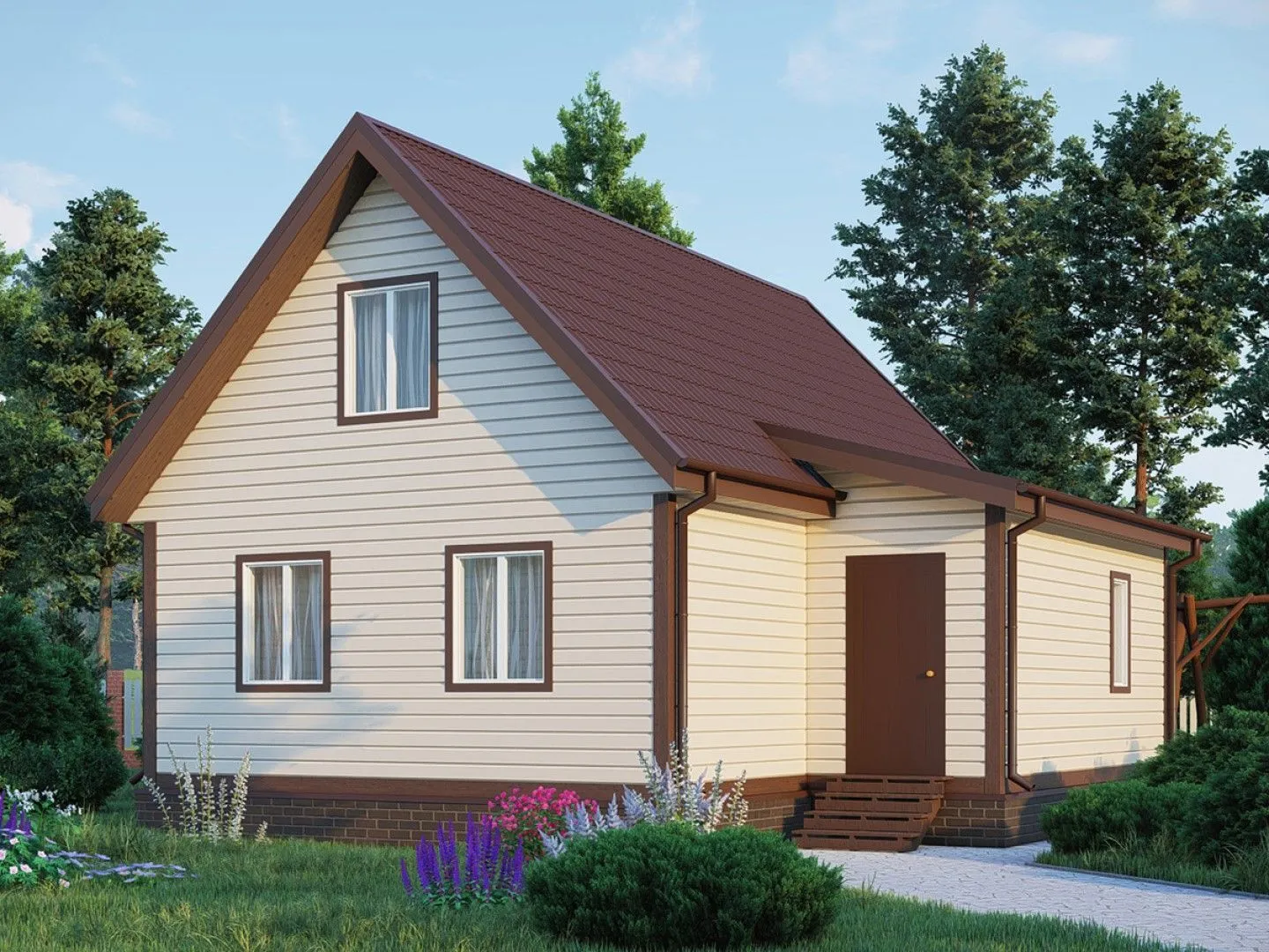 Каркасный, двухэтажный дом с мансардой 