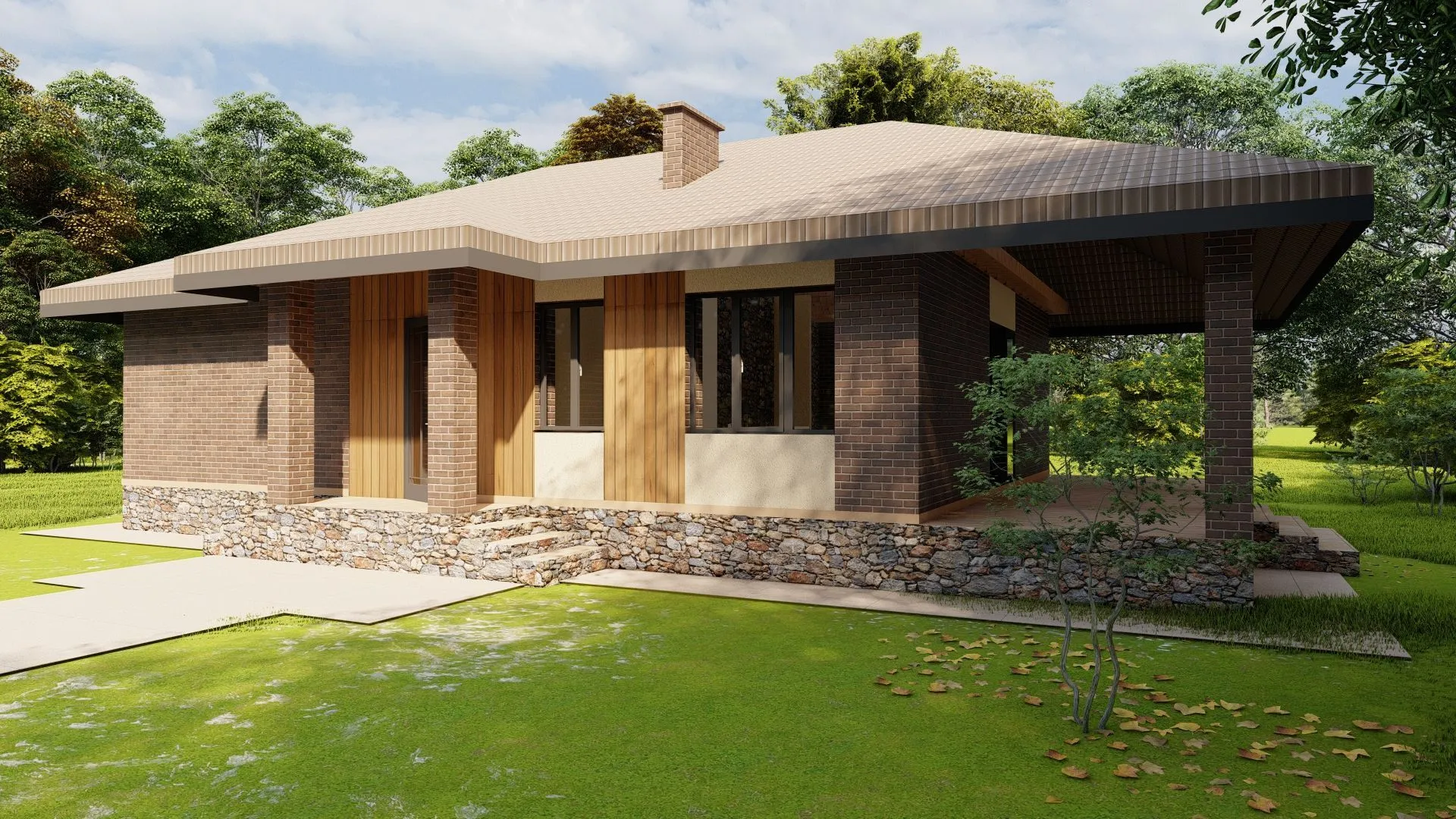 Одноэтажный кирпичный дом LEDA 2.0 (Леда 2.0)