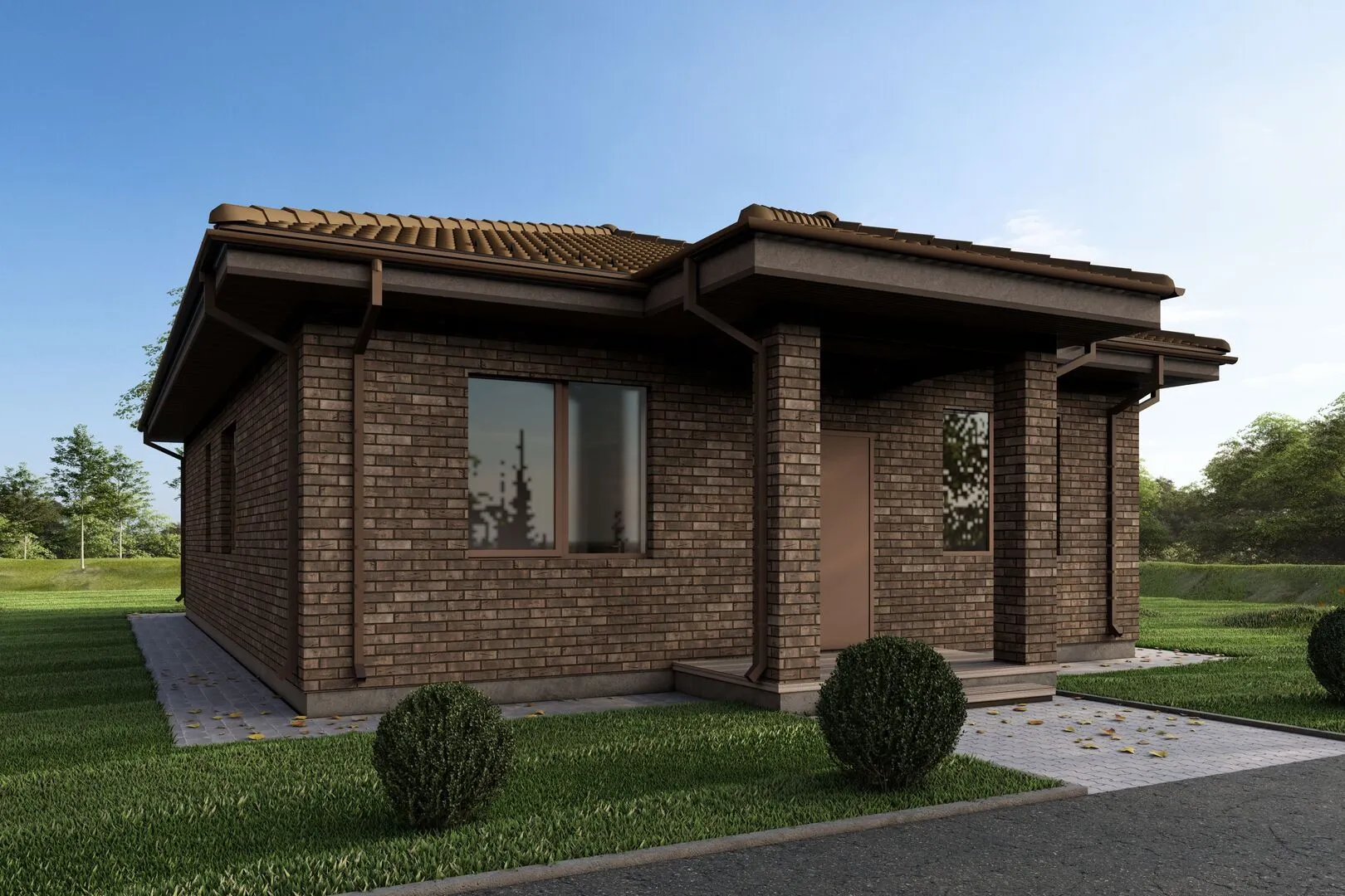 Одноэтажный дом с панорамными окнами КП-218