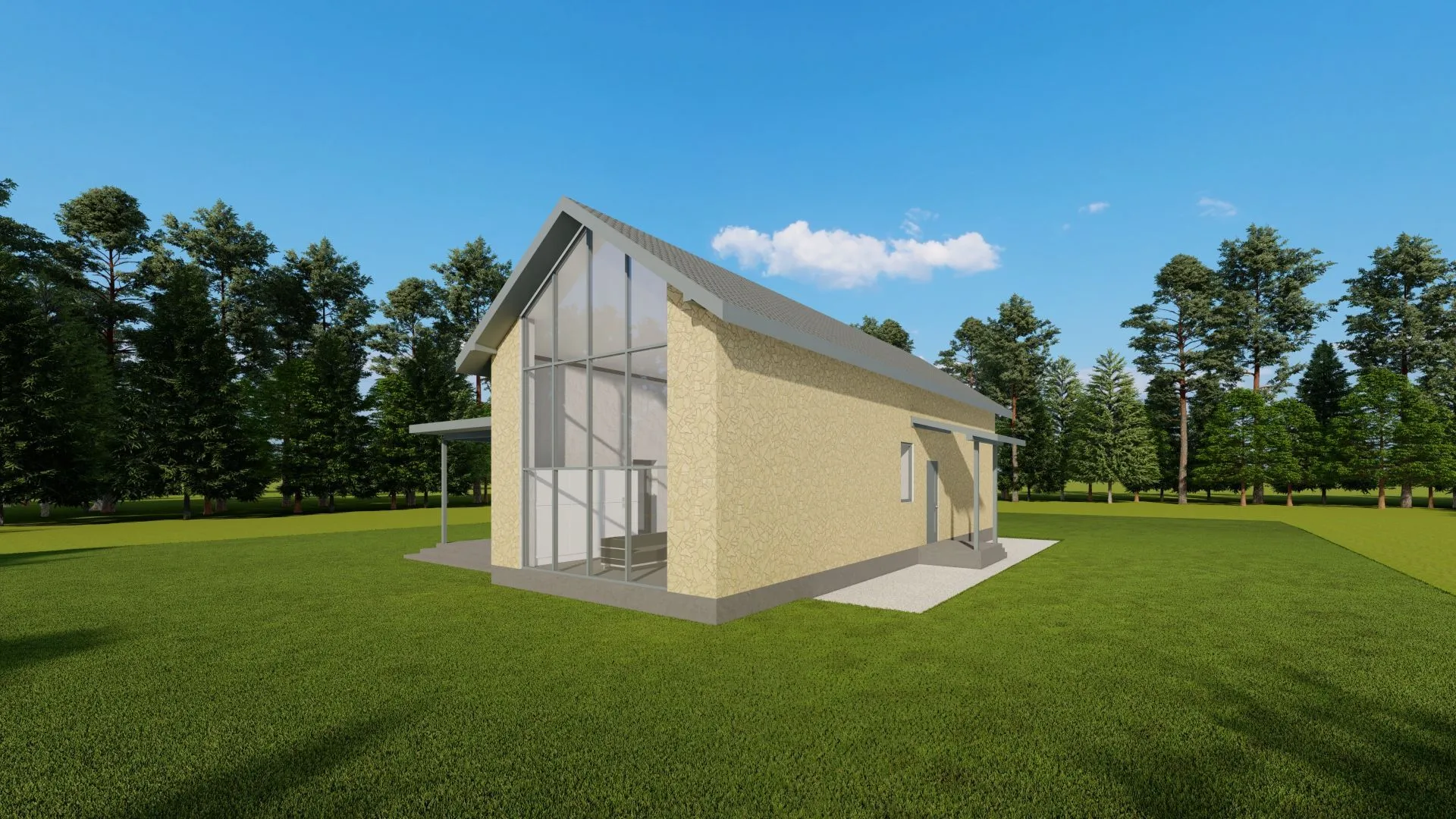 Двухэтажный дом с витражом из арболита с вторым светом