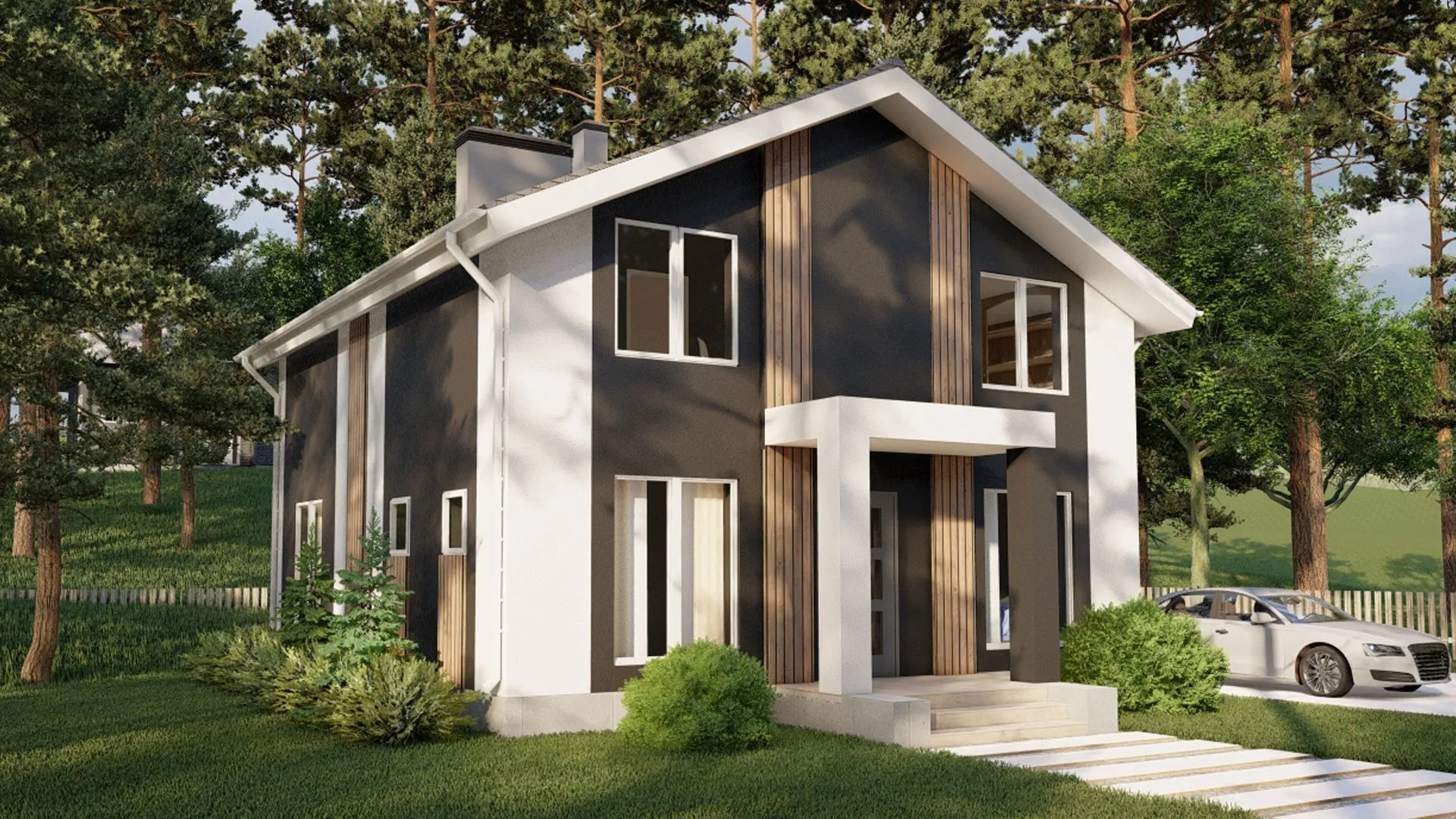 Двухэтажный дом с мансардой М-135