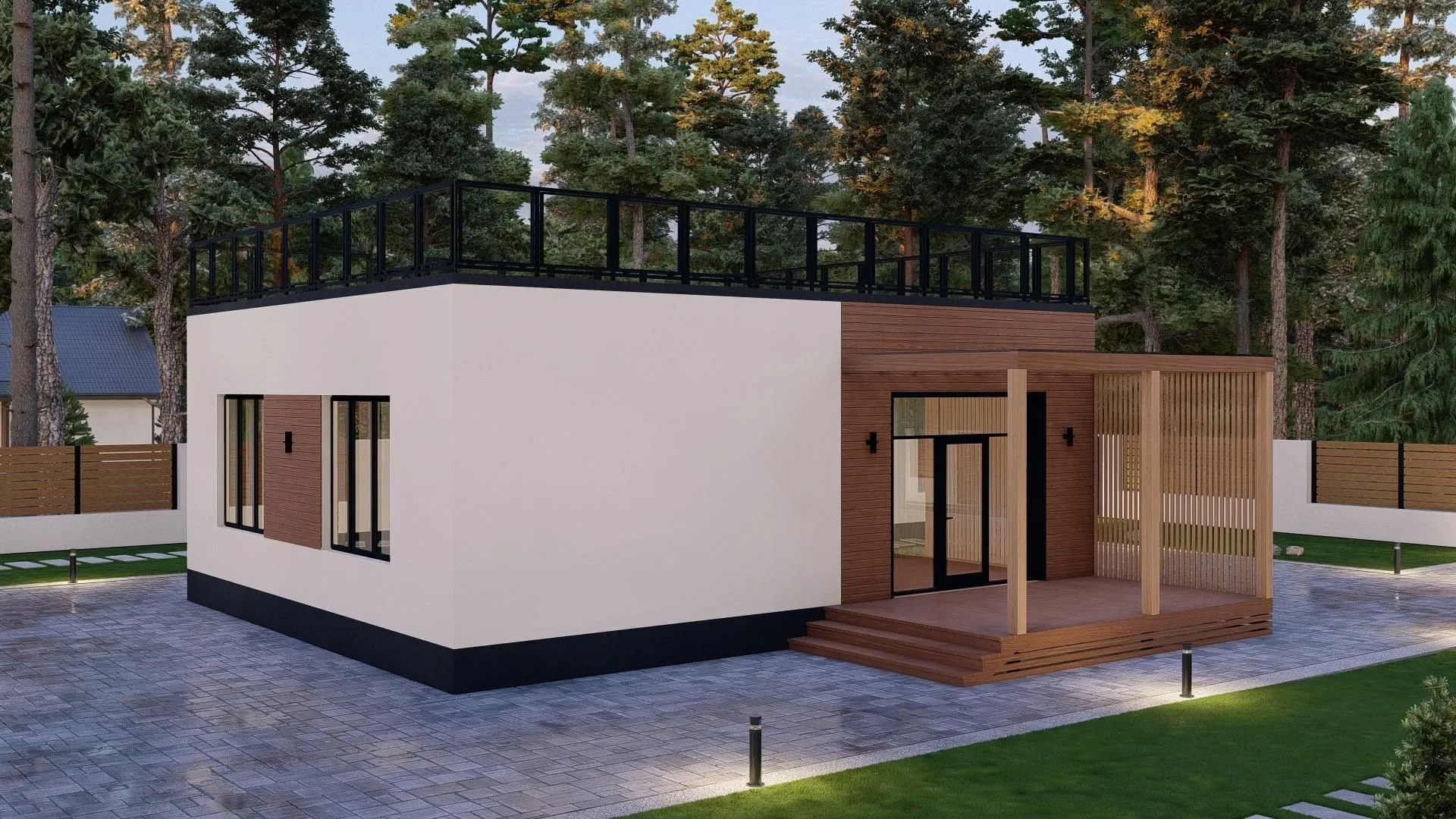 Одноэтажный дом террасой на крыше ДПБ34