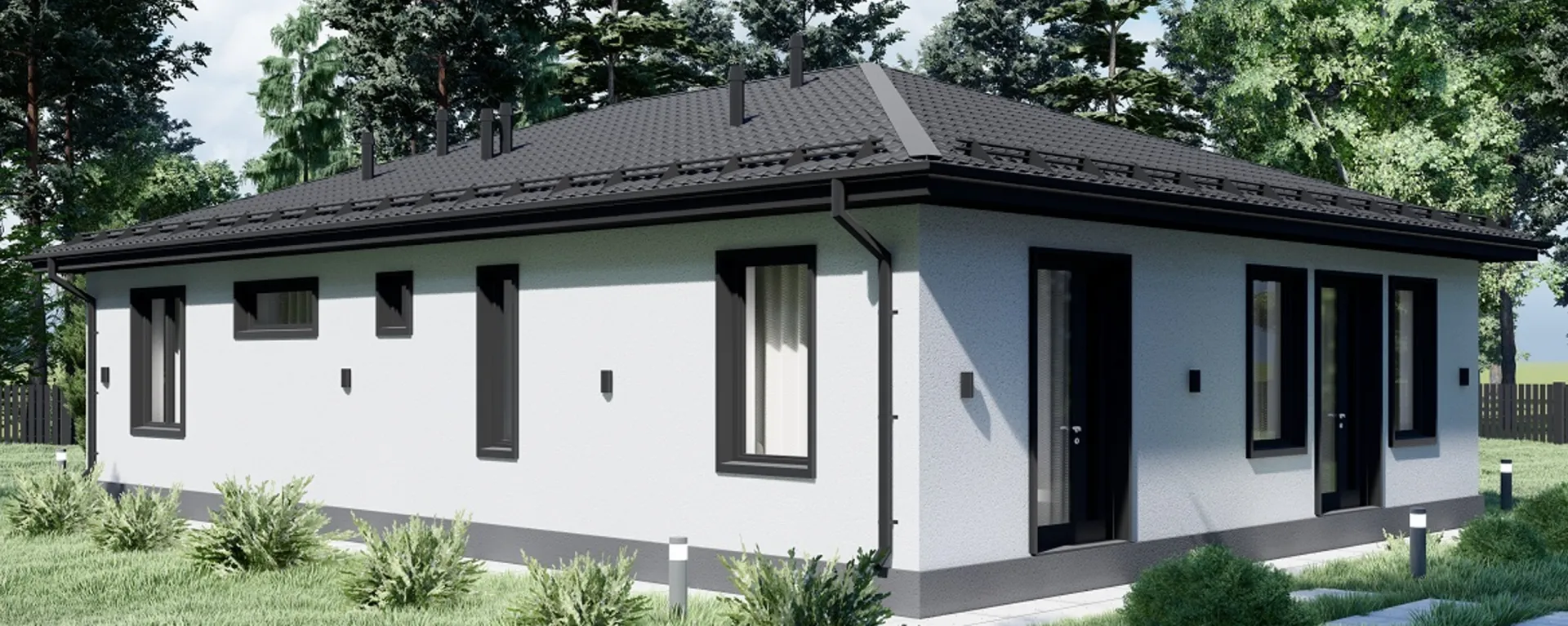 Проект одноэтажного дома с вальмовой кровлей S-119