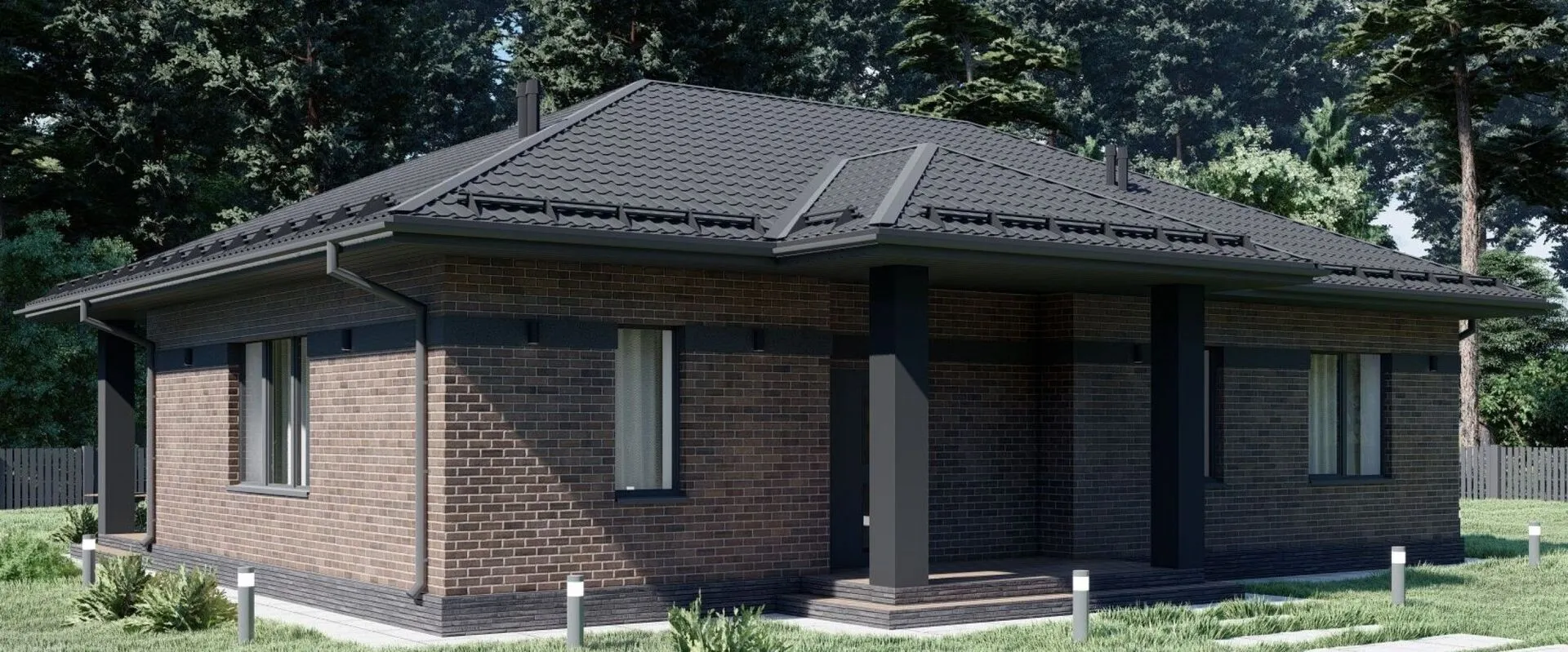 Одноэтажный дом c облицовкой кирпичом S-106