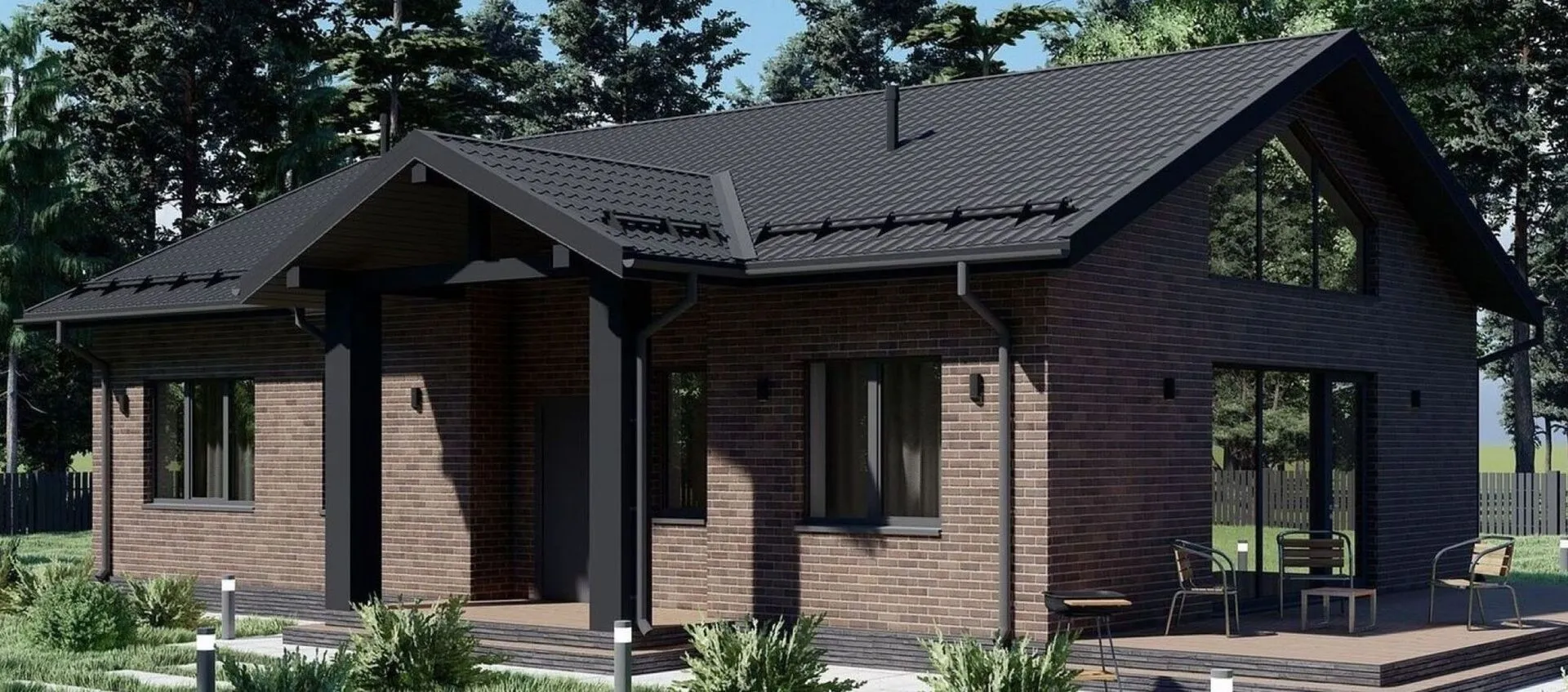 Одноэтажный дом с большими окнами S-108