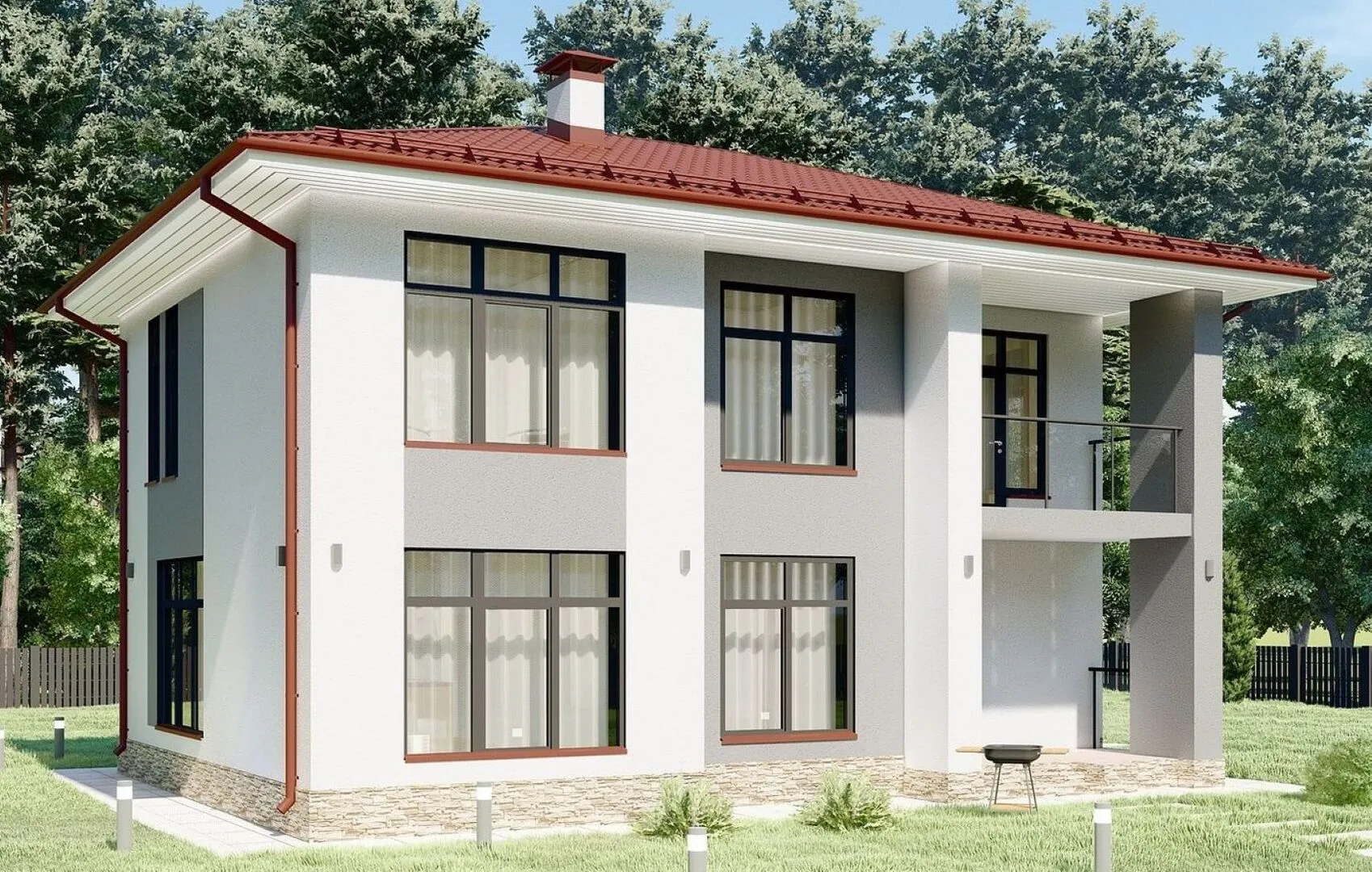 Современный двухэтажный дом с четырьмя спальнями S-136