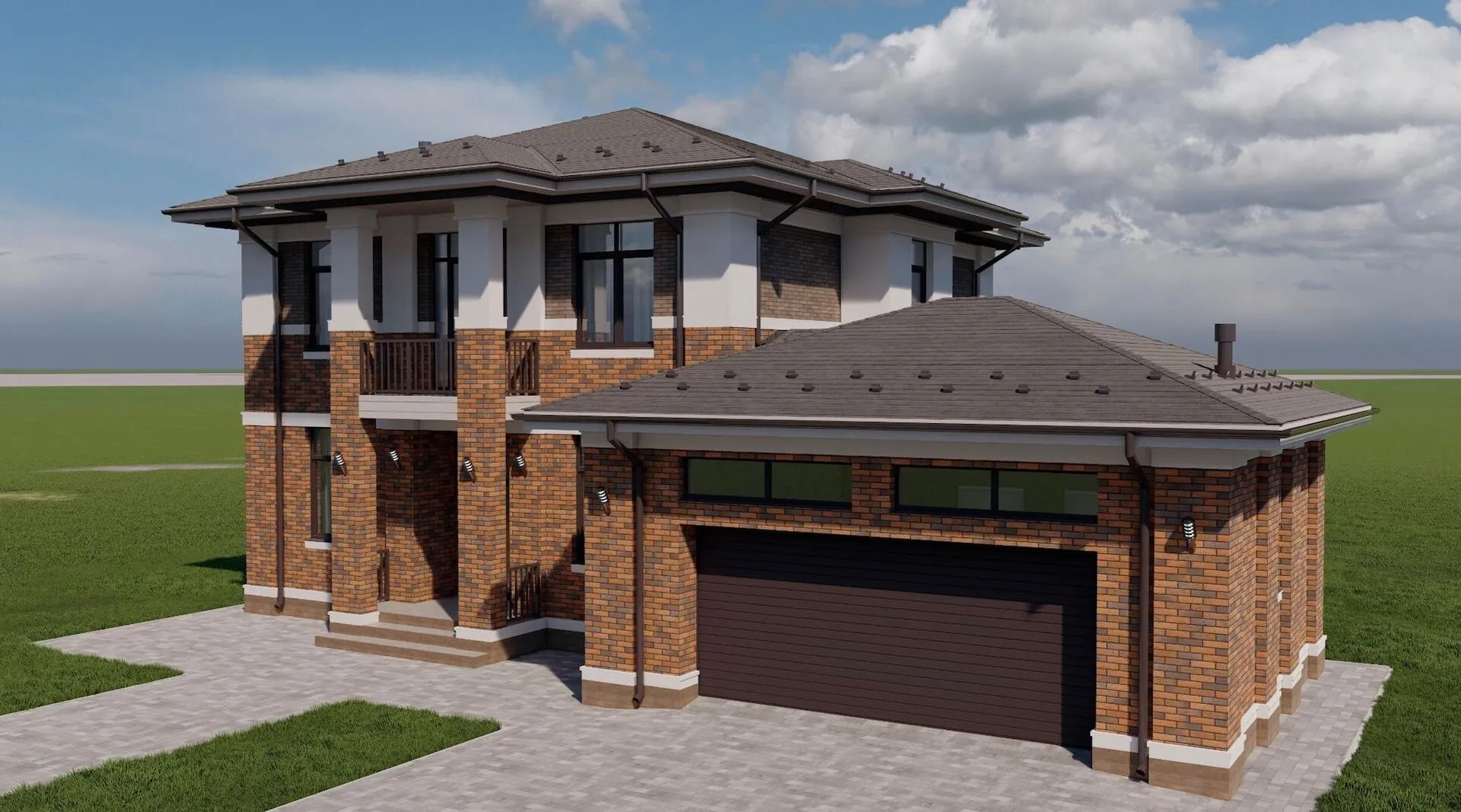 Двухэтажный дом с террасой и гаражом