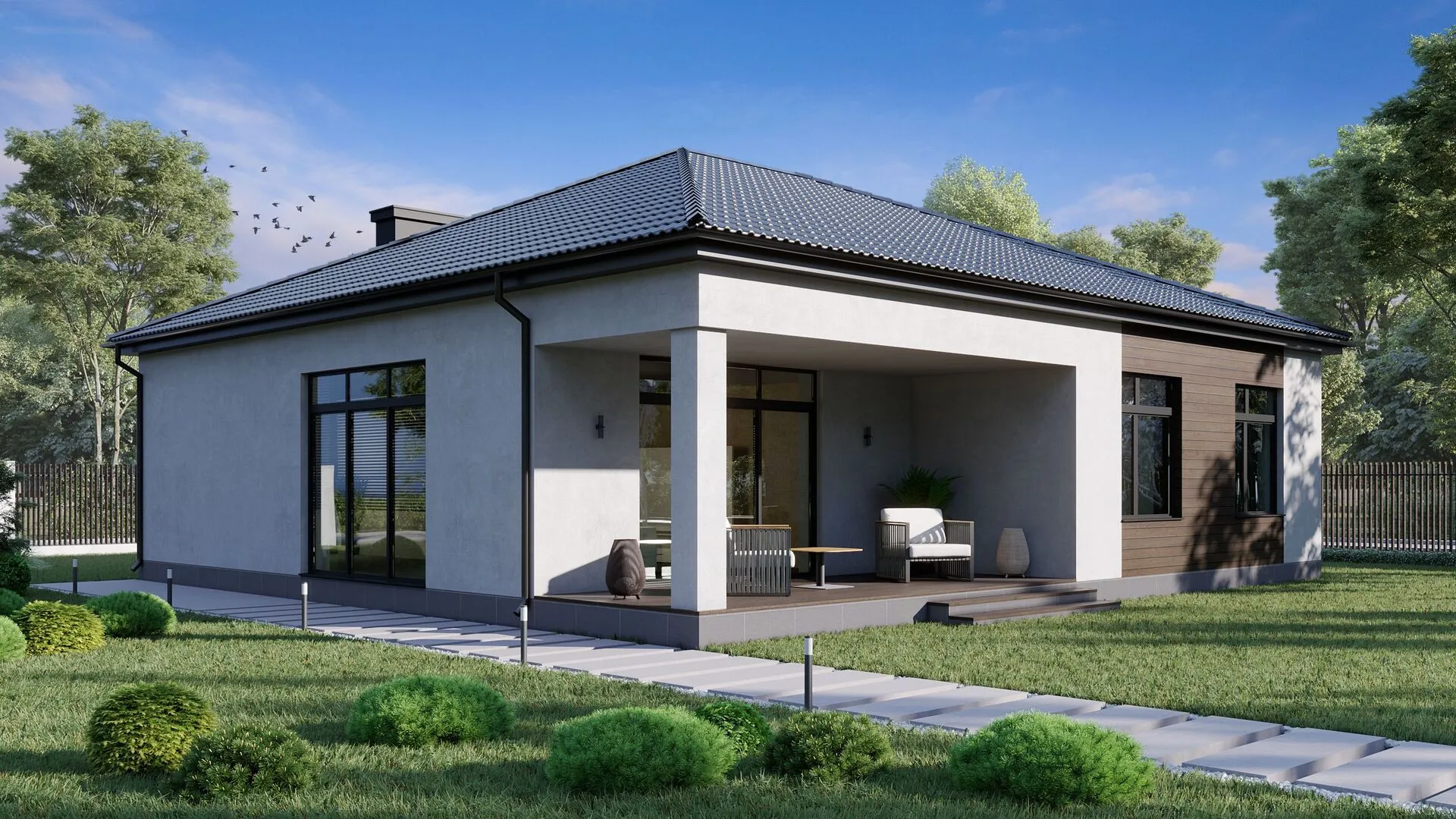 Одноэтажный проект с террасой 