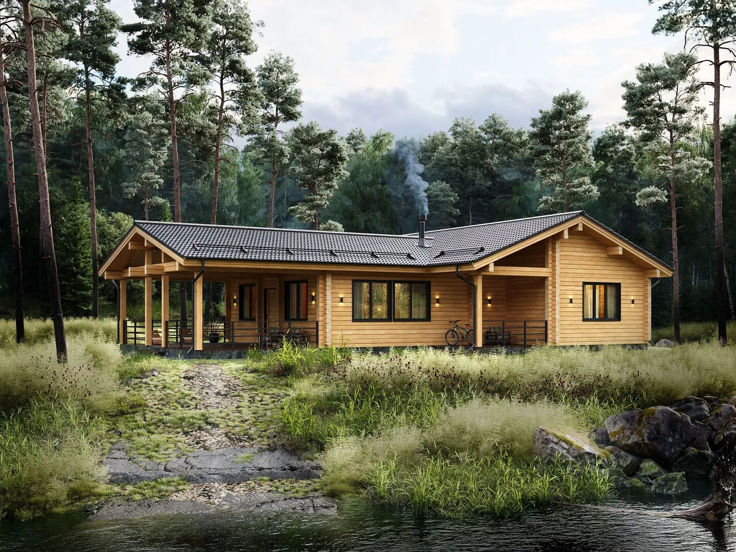 Одноэтажный жилой дом из клеёного бруса Велес КБ-198