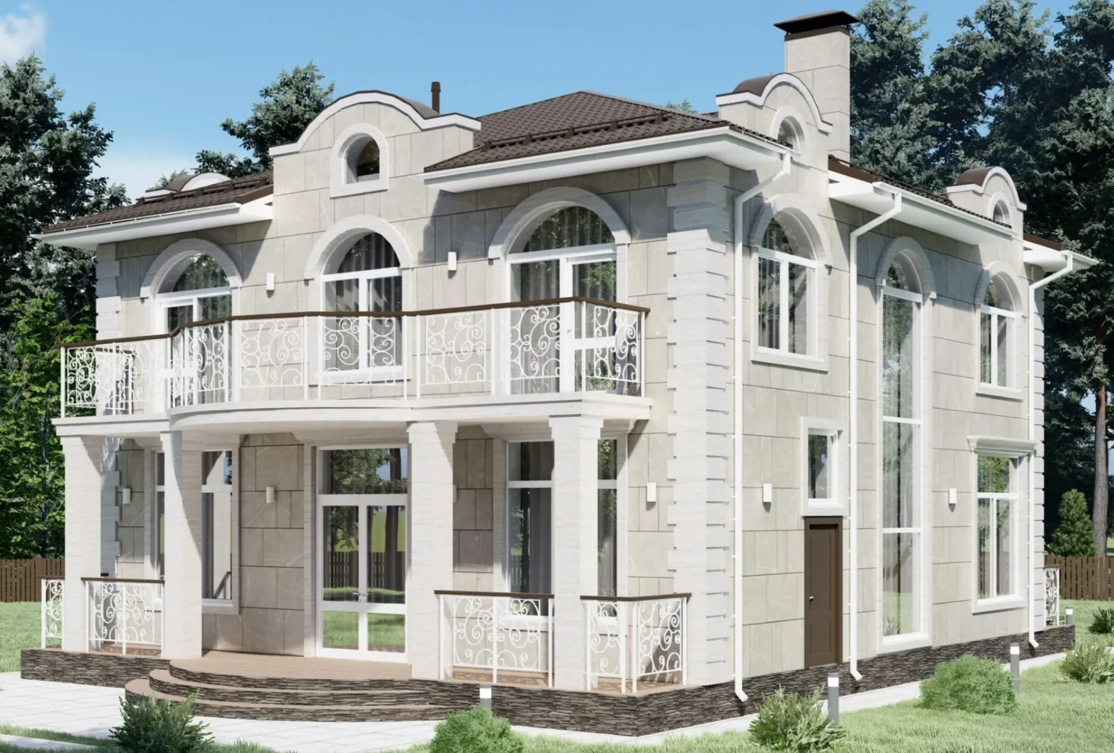 Красивый двухэтажный дом с большими балконами S-240