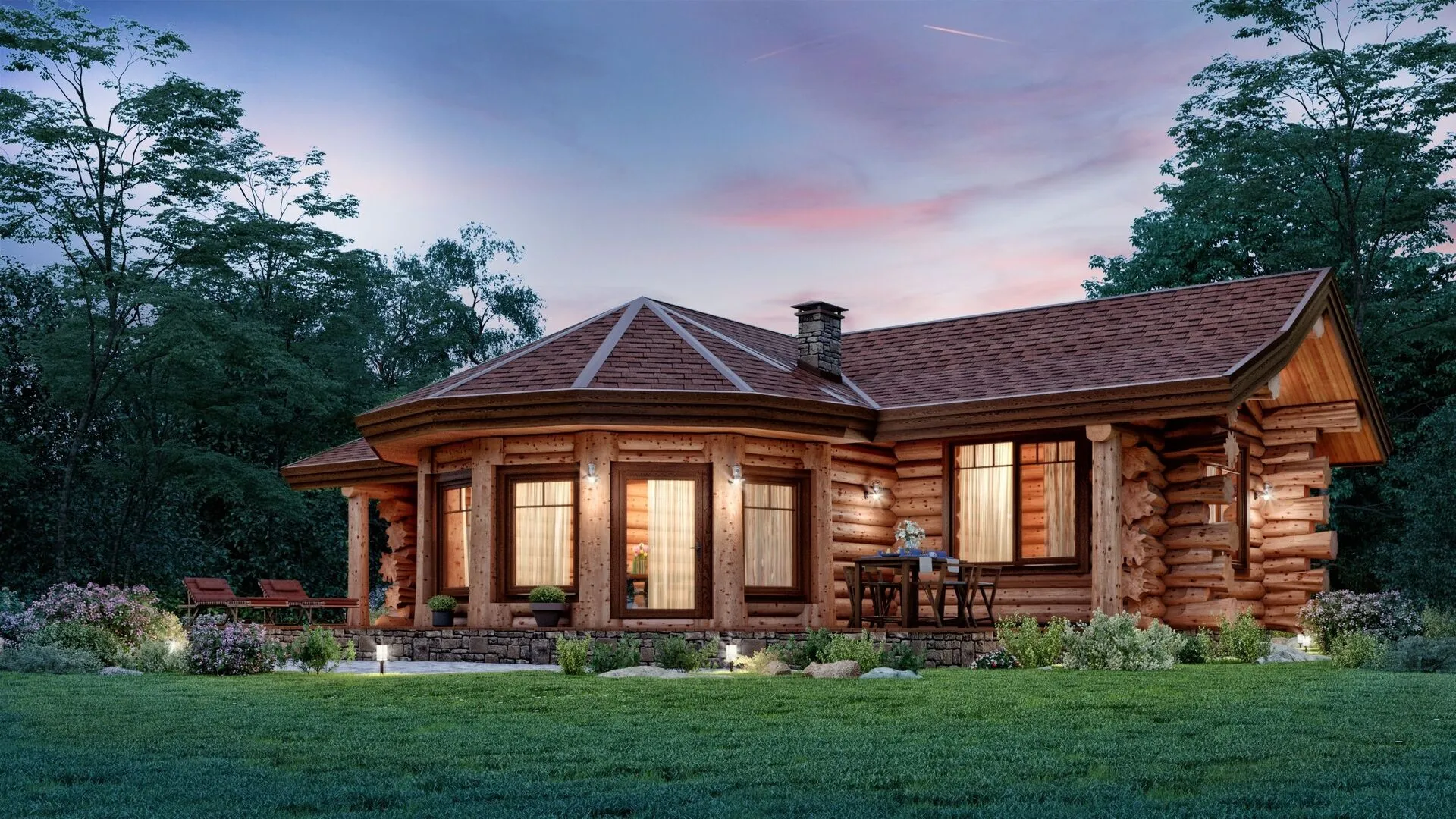 Одноэтажный деревянный дом 