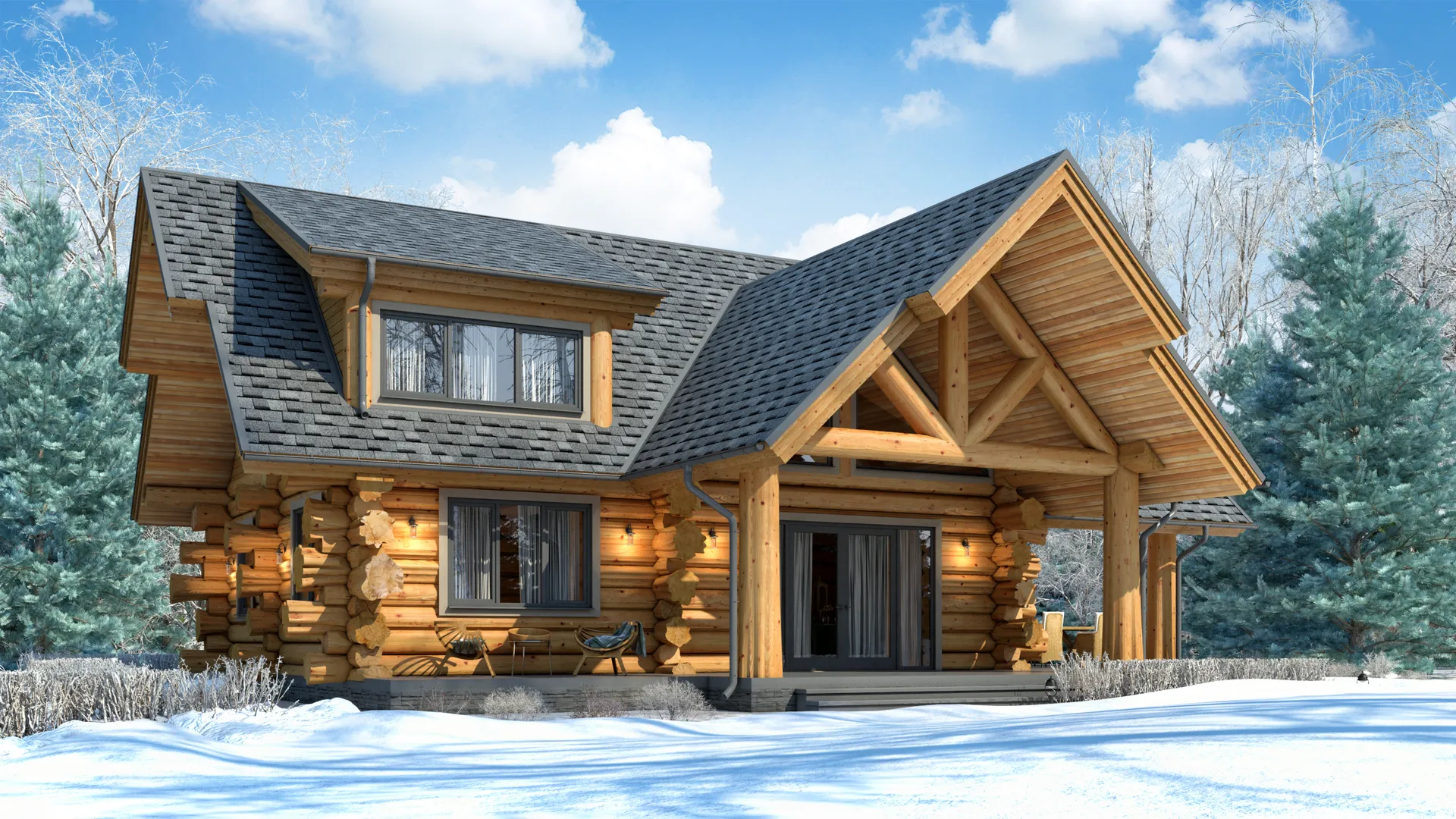 Двухэтажный деревянный дом 