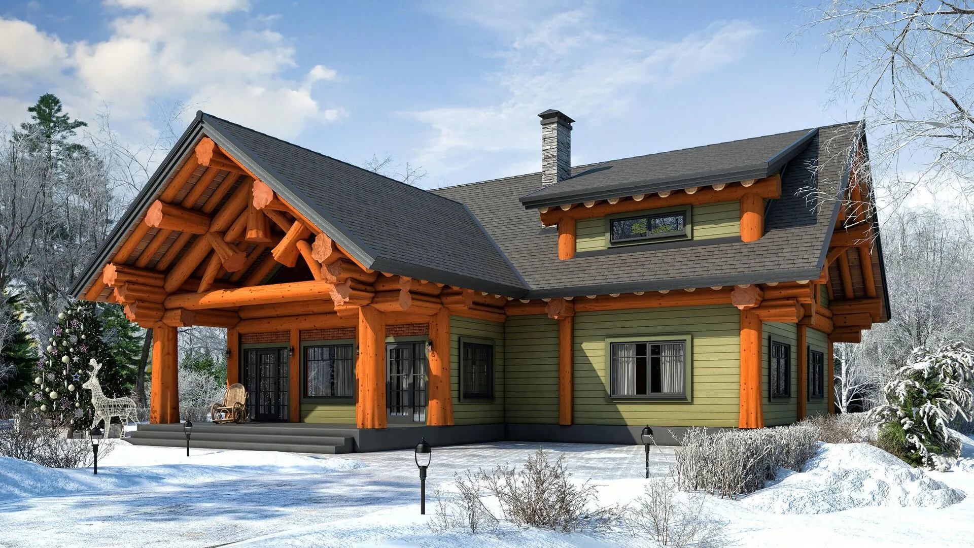 Двухэтажный деревянный дом 