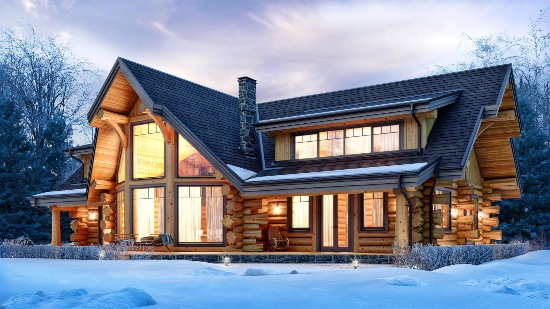 Двухэтажный бревенчатый дом 