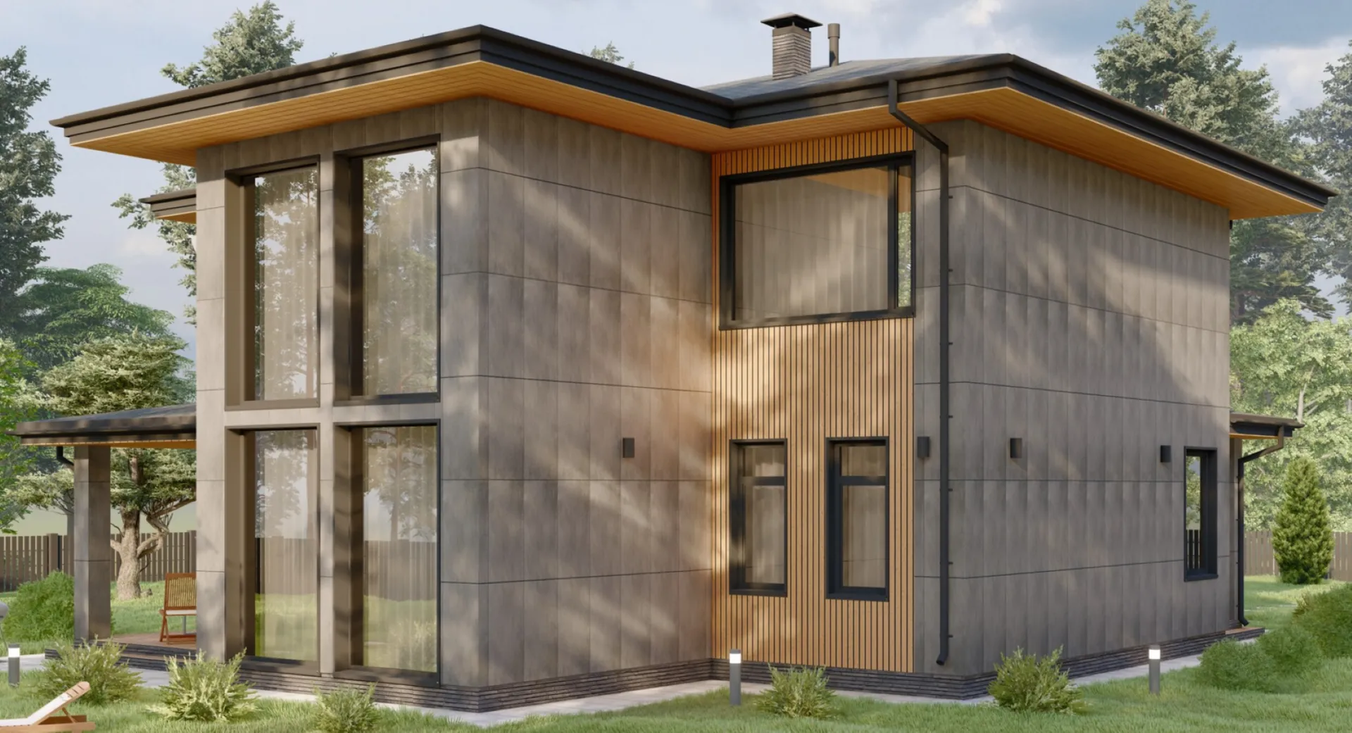 Стильный двухэтажный коттедж со вторым светом в стиле Райт S-228-2