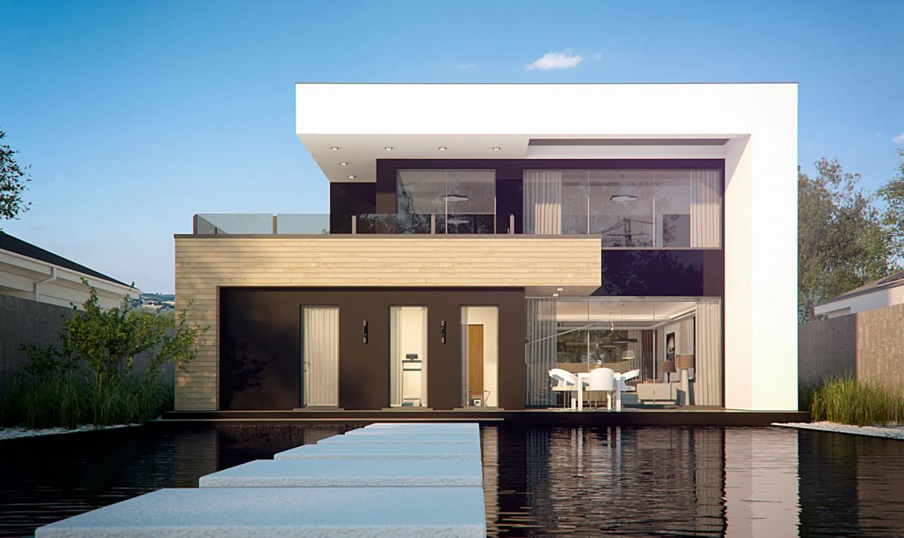 Двухэтажный дом в стиле хай-тек с цокольным этажом S3-405-1 (Zx123 P)