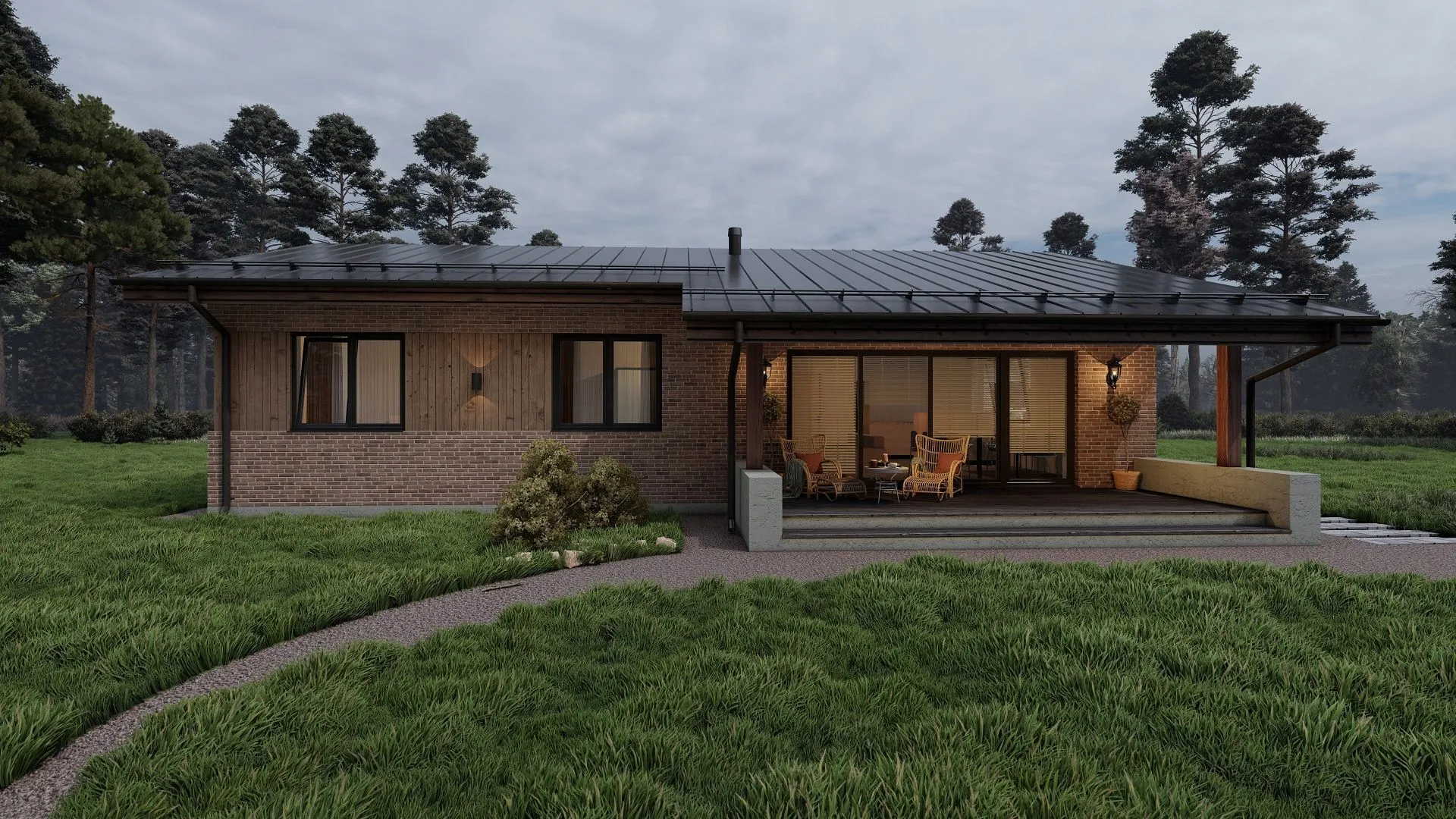 Одноэтажный дом из камня 