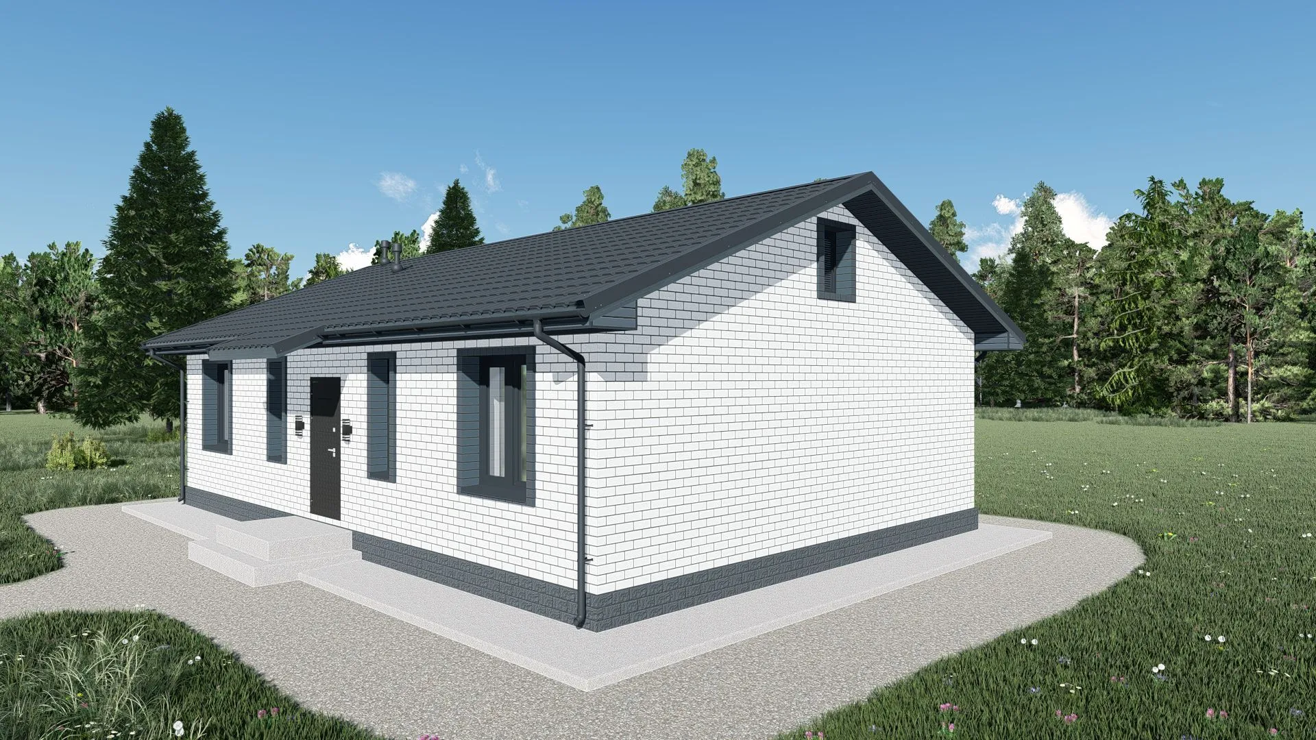 Одноэтажный дом 100 кв.м, облицовка кирпич-100К