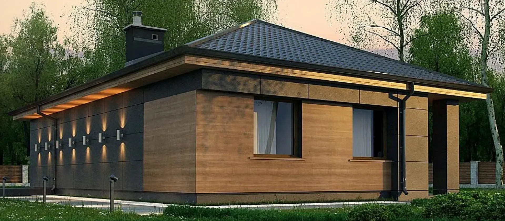 Стильный одноэтажный загородный дом для небольшой семьи S3-99-4 (Z356)