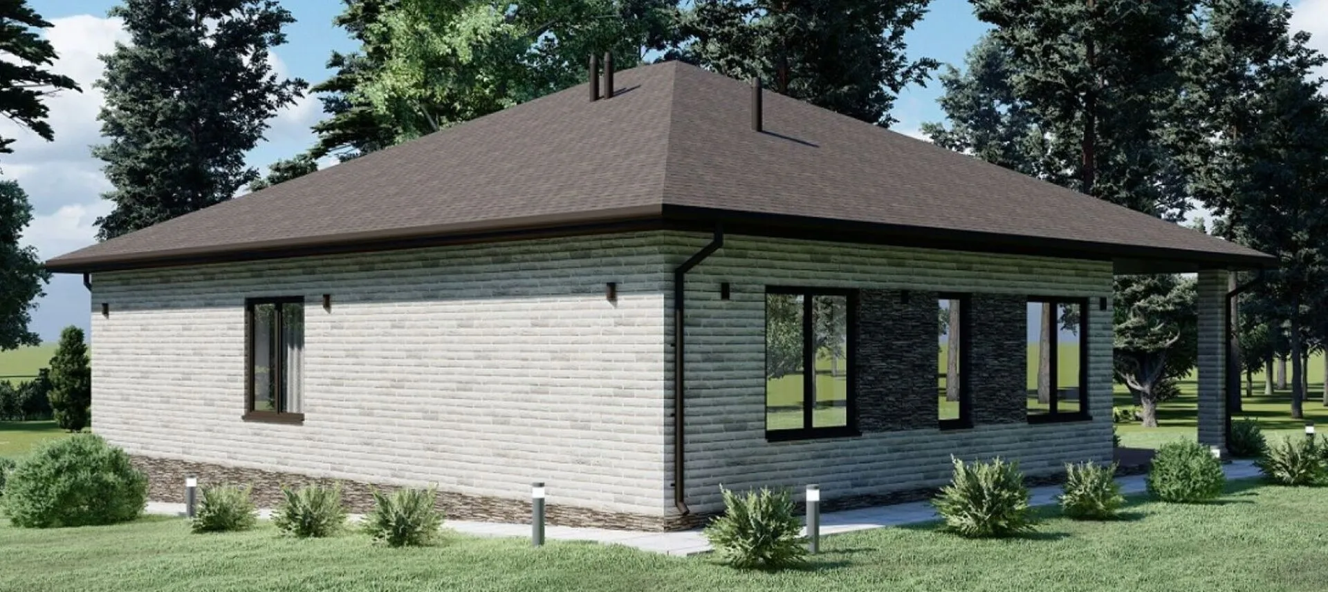 Одноэтажный дом со вторым светом для неровного участка S-152