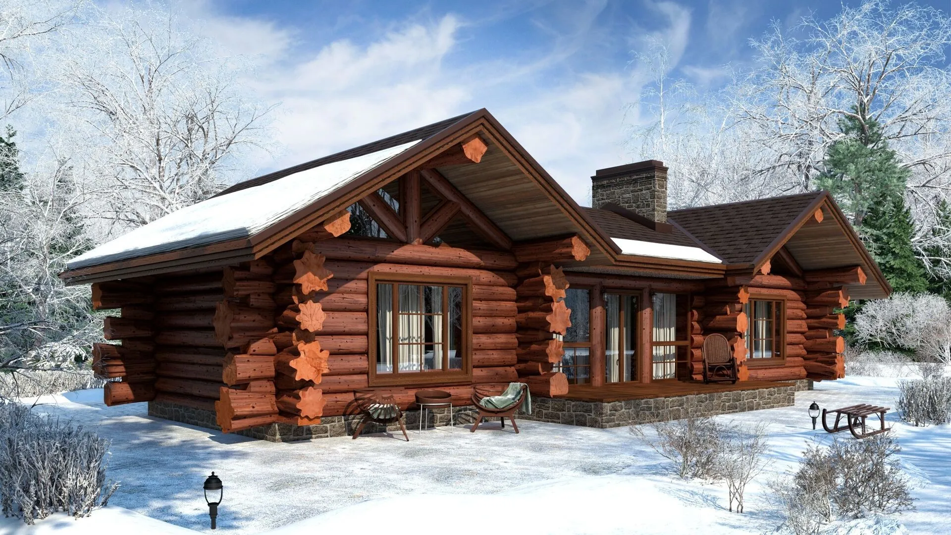 Одноэтажный деревянный дом 