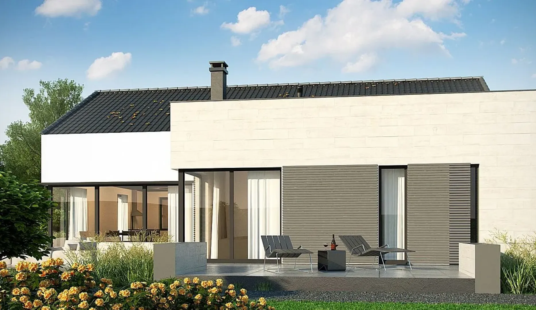 Современный дом с панорамным остеклением s3-124-3 (Z390)