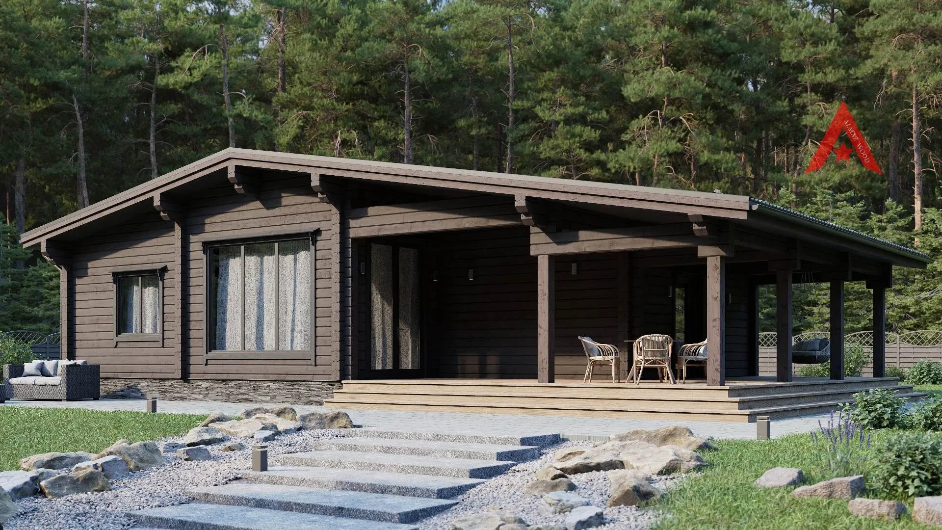 Одноэтажный дом в стиле ШАЛЕ