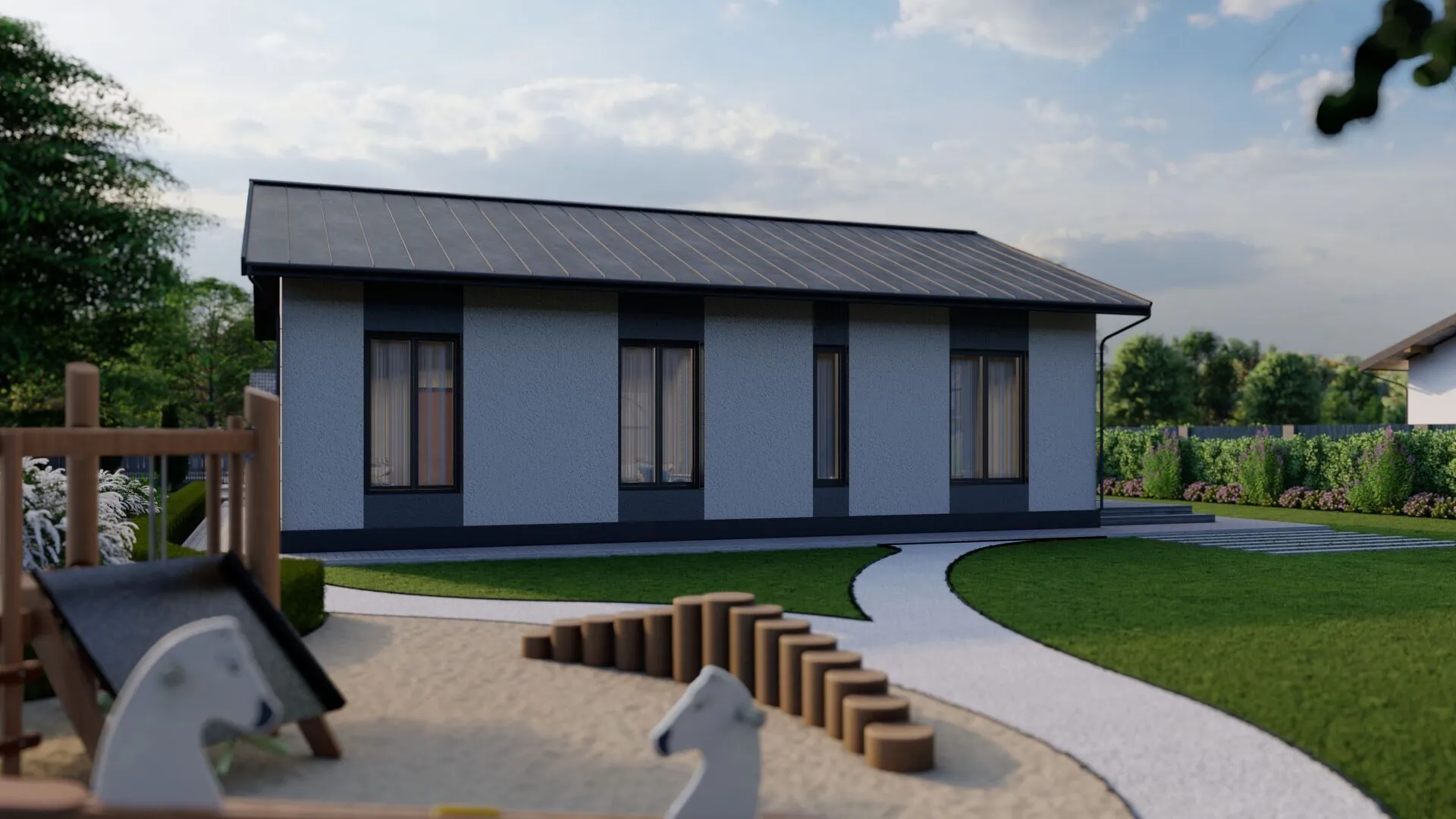 Монолитный одноэтажный дом 62 м2