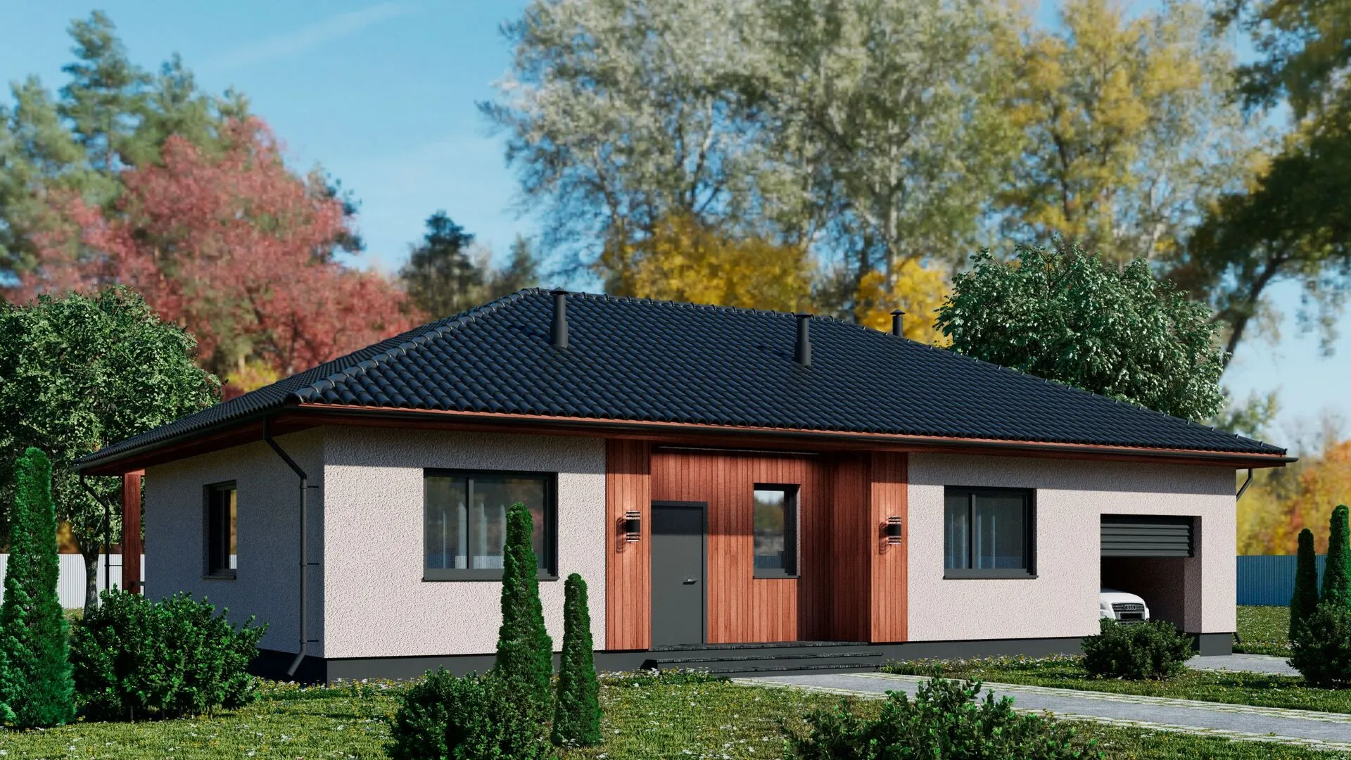Одноэтажный проект с гаражом GRADE-2+