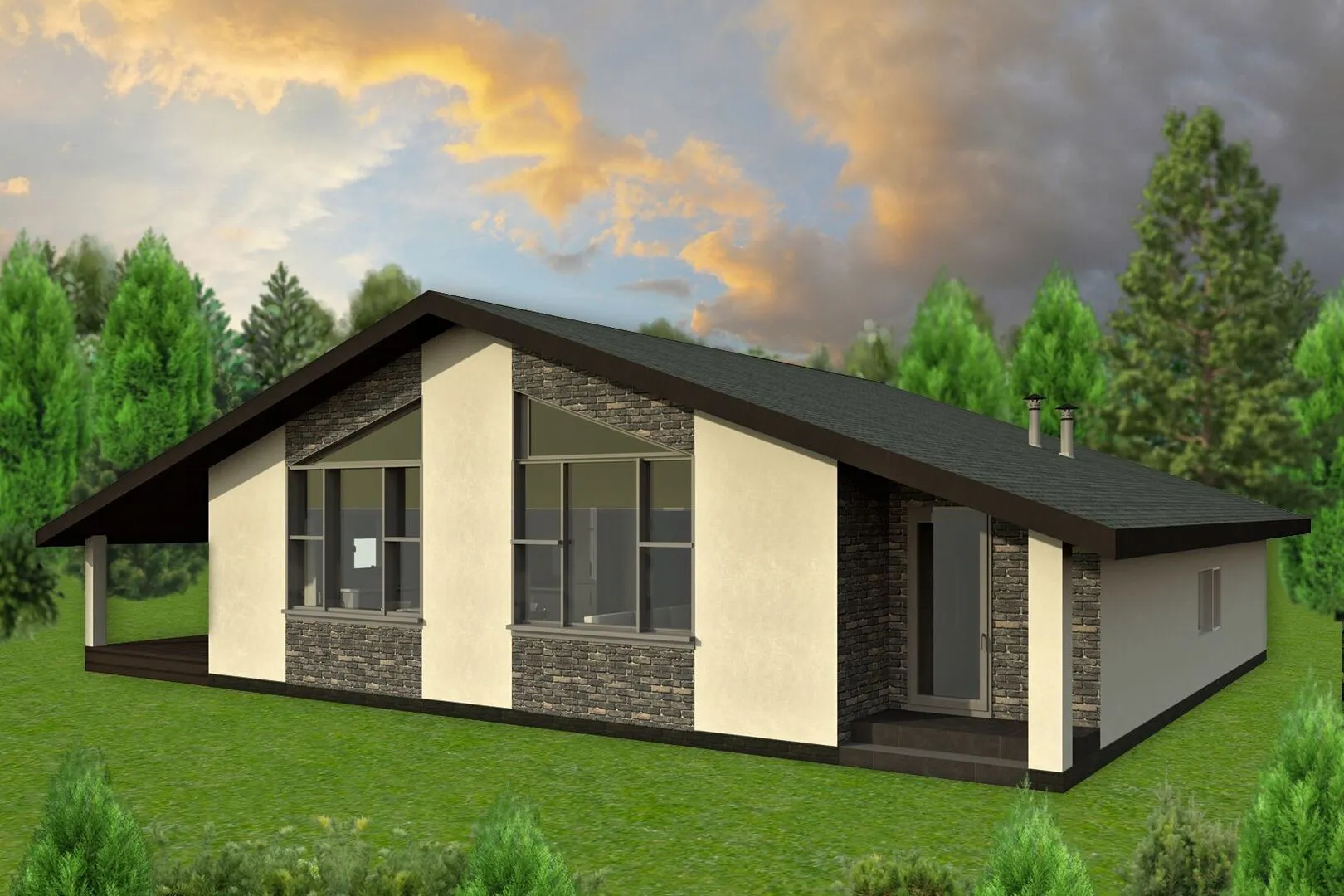 Современное шале из арболита с террасой- Святая гора