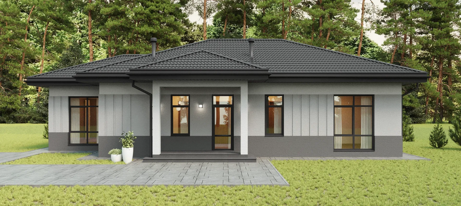 Одноэтажный дом в современном стиле THS-0014