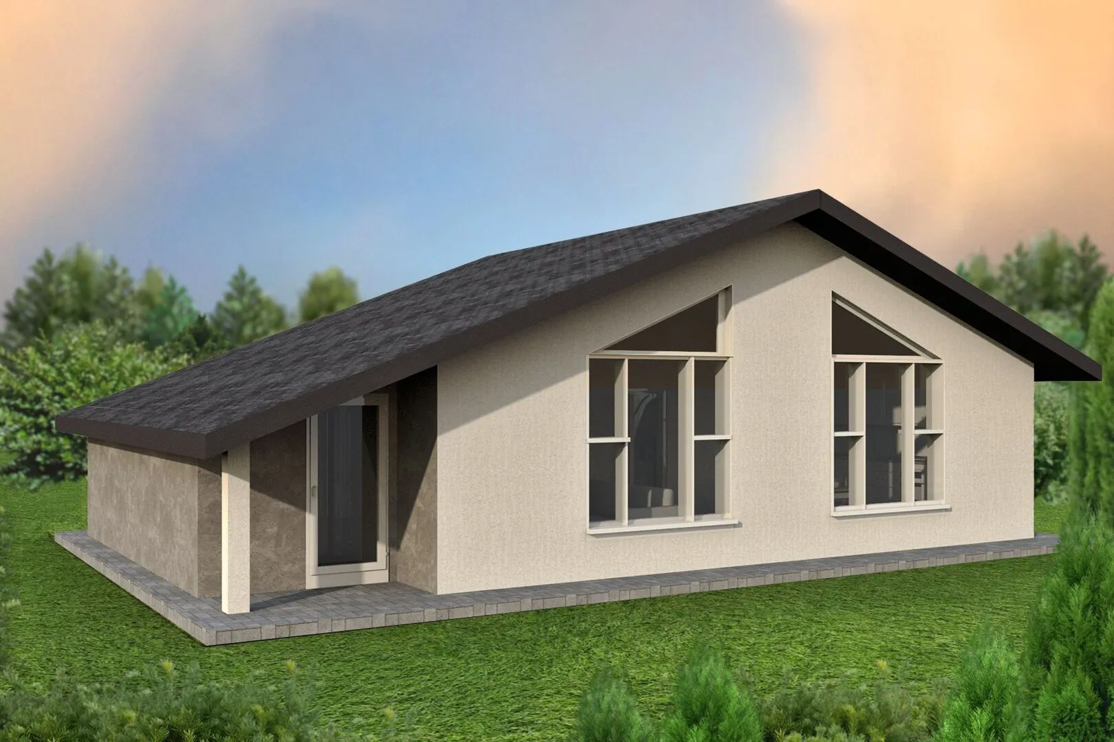 Современное шале из арболита-60 м2-Спутник