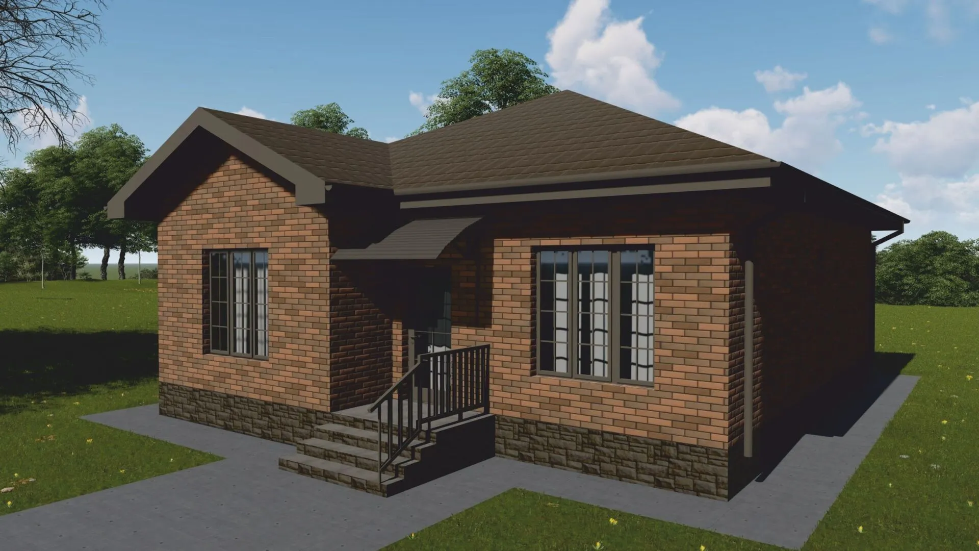 Одноэтажный дом с террасой 