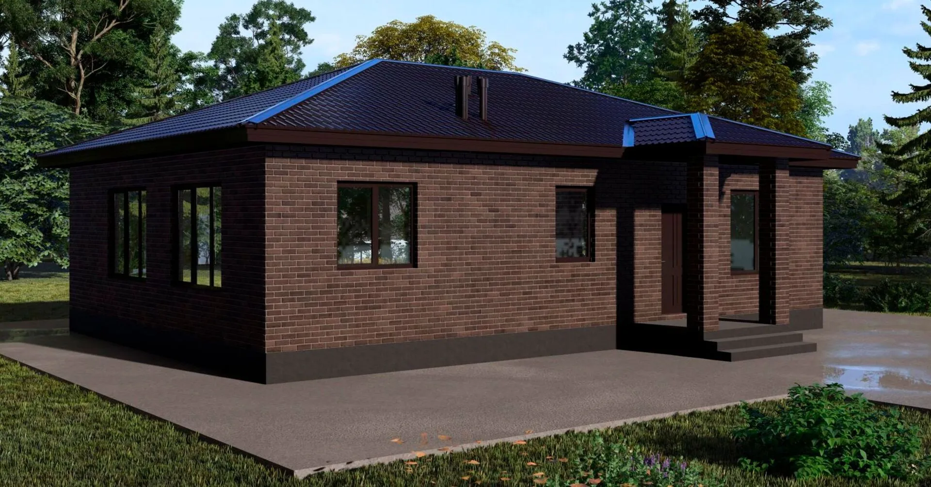 Одноэтажный кирпичный дом ИП-104